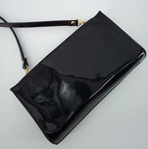 Vintage Patent Leather Crossbody Shoulder Evening Bag Gold Black Bueno